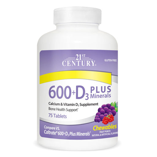 21st Century 21st Century Calcium 600 Mg +D Plus Minerals Chewable Tablets Fruit Punch Vitamins & Supplements White Smoke