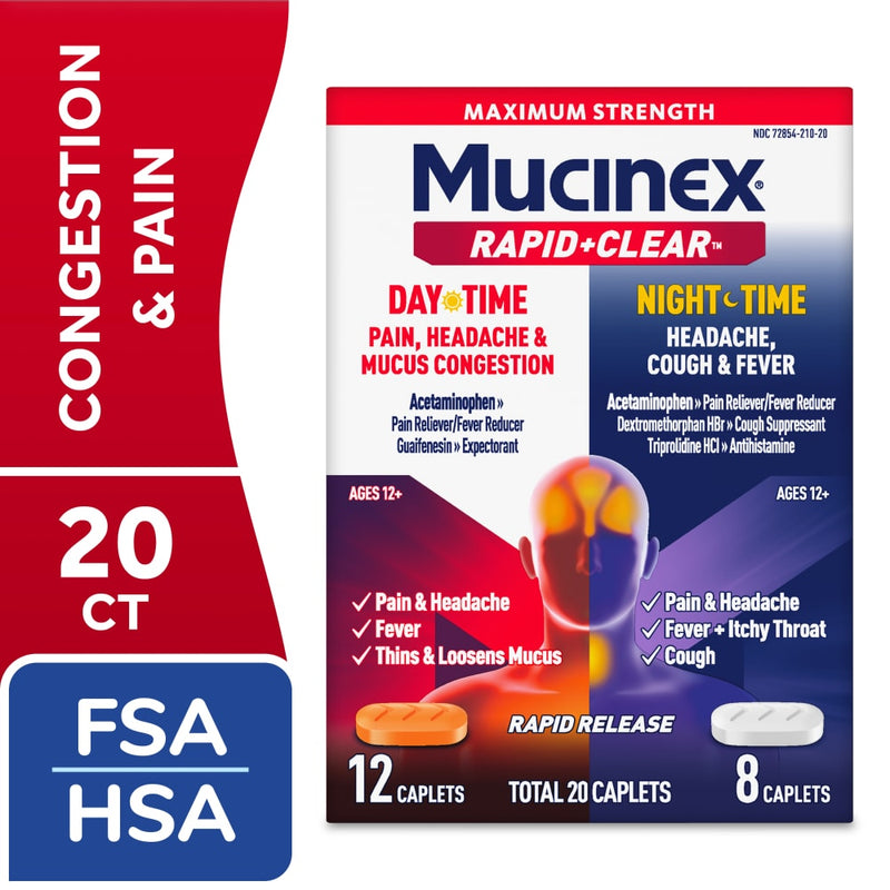 Mucinex Mucinex Rapid +Clear  Day & Night Caplets 20 Ct Health & Beauty White Smoke