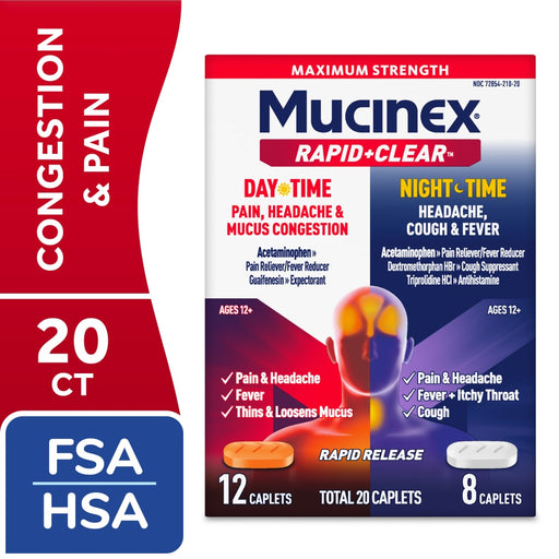Mucinex Mucinex Rapid +Clear  Day & Night Caplets 20 Ct Health & Beauty White Smoke