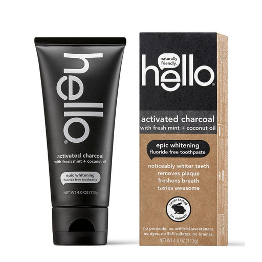 Hello Hello Fluoride Free Epic Whitening  Activated Charcoal  Fresh Mint Coconut Oil Toothpaste 4Lb Toothpaste White Smoke