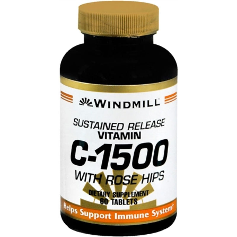 Windmill Windmill Vitamin C-1500 Mg Rose Hips Sustained Release 60 Tablets Vitamins & Supplements Black