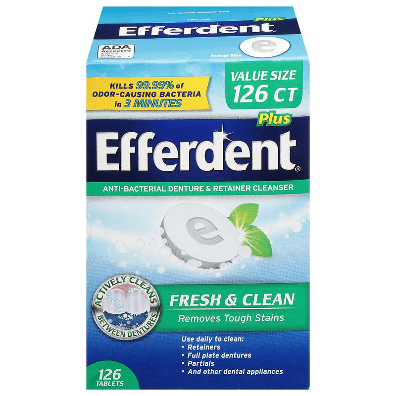 Efferdent Efferdent Plus Anti-Bacterial Fresh & Clean  Denture & Retainer Cleanser Value Size 126 Tablets Dentures Lavender