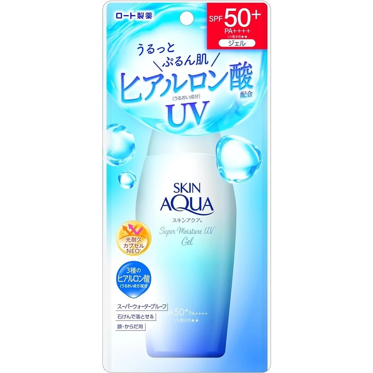 AsiaBeautyMall Rohto Skin Aqua UV Super Moisture Gel SPF 50+ PA++++ 110g New Version Sunscreen White Smoke