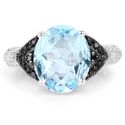 Bids.com 5.37 Carat Genuine Swiss Blue Topaz, Black Diamond & White Topaz .925 Sterling Silver Ring Rings White Smoke size 6.00,size 7.00,size 8.00,size 9.00,size 5.00,size 10.00