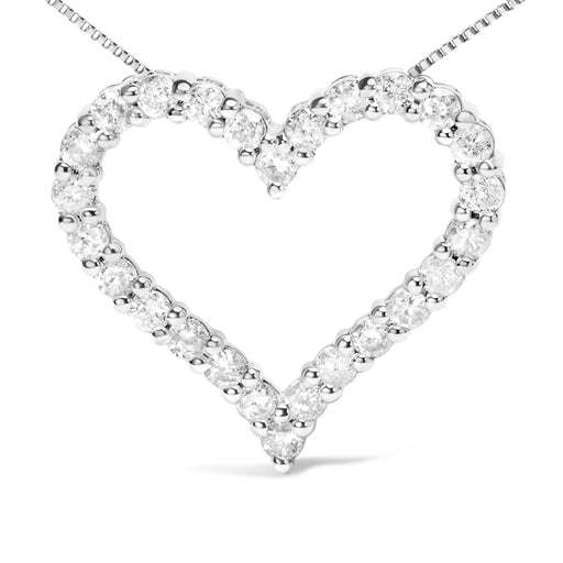 Bids.com .925 Sterling Silver 2.0 Cttw Diamond Open Heart 18" Pendant Necklace (I-J Color, I2-I3 Clarity) Necklaces White Smoke White.Sterling Silver / 18