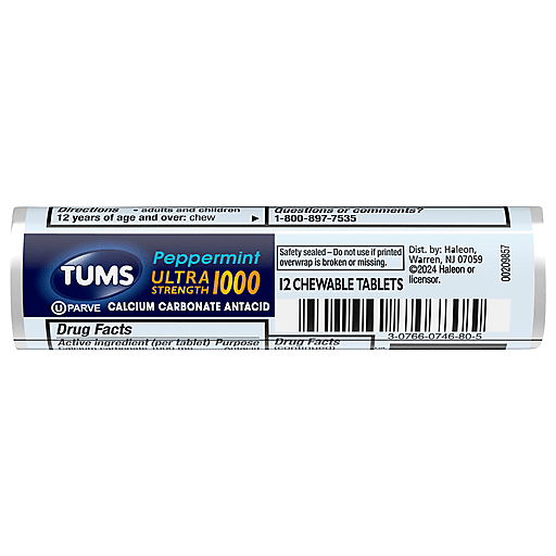 Tums TUMS Ultra Strength 1000 Antacid – Peppermint (12ct Roll) Health & Beauty Dark Gray