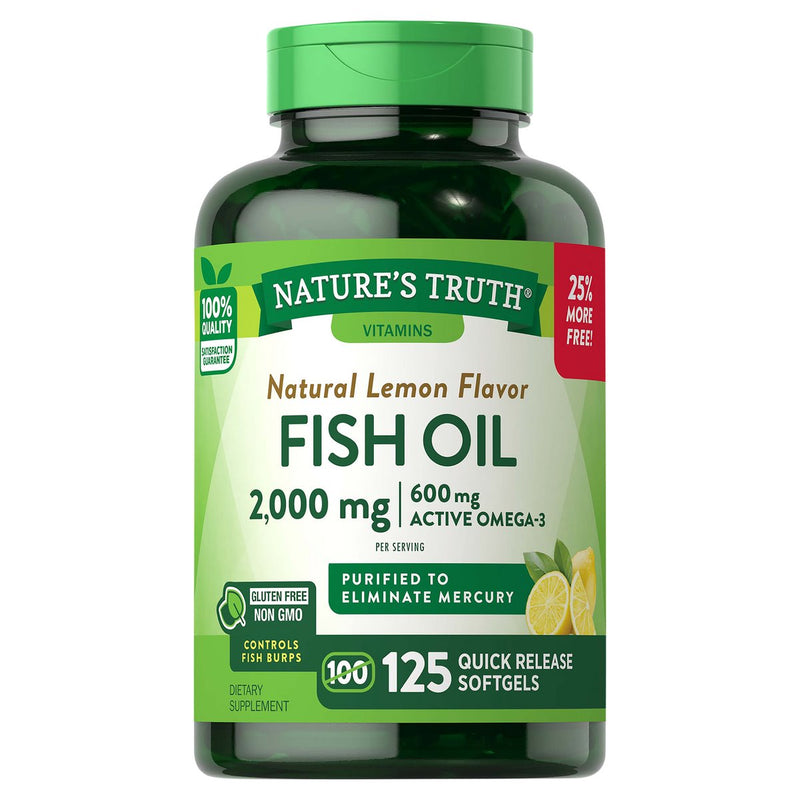 Nature's Truth Nature's Truth Fish Oil, 2000 Mg, Quick Release Softgels, Natural Lemon Flavor Vitamins & Supplements White Smoke