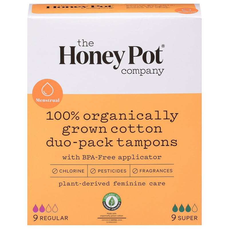 The Honey Pot Regular and Super Absorbency Tampons Duo-Pack, 18 Count Tampons Lavender