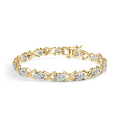 Bids.com 10k Yellow Gold 2.00 Cttw Diamond Cluster and Alternating "X" Link Bracelet (I-J Color, I3 Clarity) - 7" Bracelets White Smoke Yellow.Gold / 7