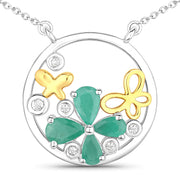 Bids.com 1.35 Carat Genuine Emerald and White Topaz .925 Sterling Silver Pendant Pendants White Smoke size 18.00