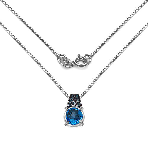 Bids.com 4.94 Carat Genuine Swiss Blue Topaz, Blue Diamond & White Diamond .925 Sterling Silver Pendant Pendants White Smoke