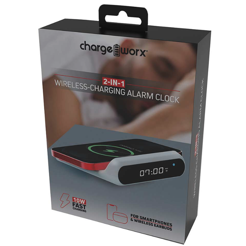 Chargeworx Chargeworx® 2-in-1 Wireless Charging Alarm Clock Alarm Clocks White Smoke