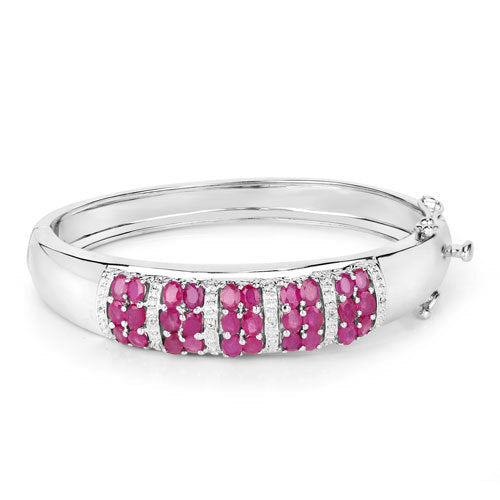 Bids.com 6.65 Carat Genuine Ruby and White Topaz .925 Sterling Silver Bracelet Bracelets White Smoke size 7.00,size 7.50