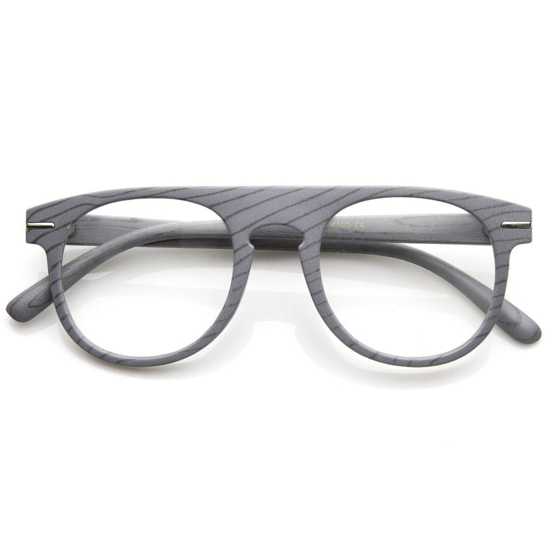 zeroUV Artistic Wood Print Indie Key Hole Flat Top Round Clear Lens Glasses 9152 Glasses White Smoke Grey Wood