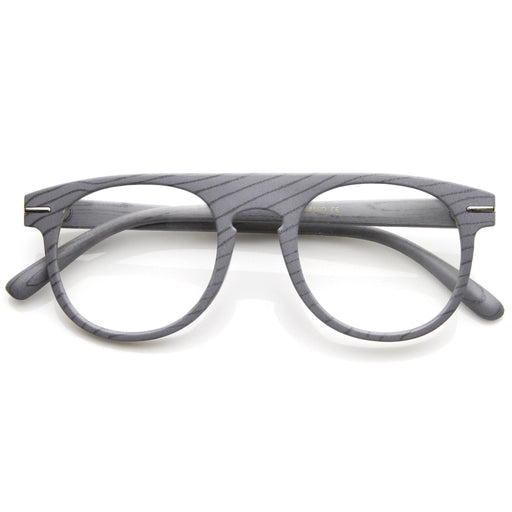 zeroUV Artistic Wood Print Indie Key Hole Flat Top Round Clear Lens Glasses 9152 Glasses White Smoke Grey Wood