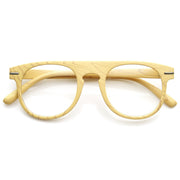 zeroUV Artistic Wood Print Indie Key Hole Flat Top Round Clear Lens Glasses 9152 Glasses White Smoke Light Wood
