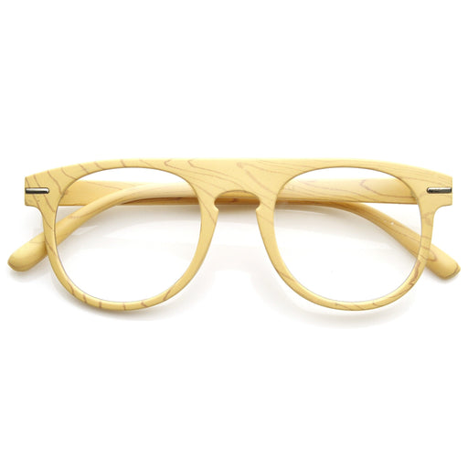 zeroUV Artistic Wood Print Indie Key Hole Flat Top Round Clear Lens Glasses 9152 Glasses White Smoke Light Wood