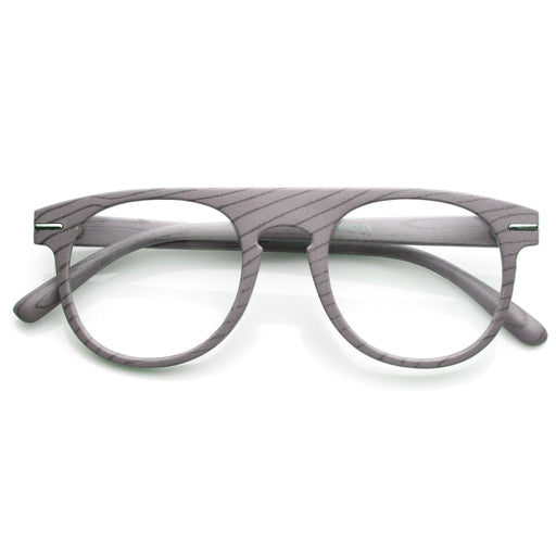 zeroUV Artistic Wood Print Indie Key Hole Flat Top Round Clear Lens Glasses 9152 Glasses White Smoke Taupe Wood