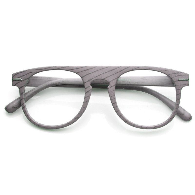 zeroUV Artistic Wood Print Indie Key Hole Flat Top Round Clear Lens Glasses 9152 Glasses White Smoke Light Wood,Grey Wood,Taupe Wood,Blue Wood,Natural Wood