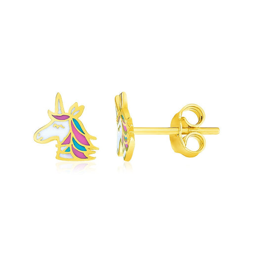 Bids.com 14k Yellow Gold Enameled Unicorn Childrens Earrings Earrings White Smoke Yellow Gold