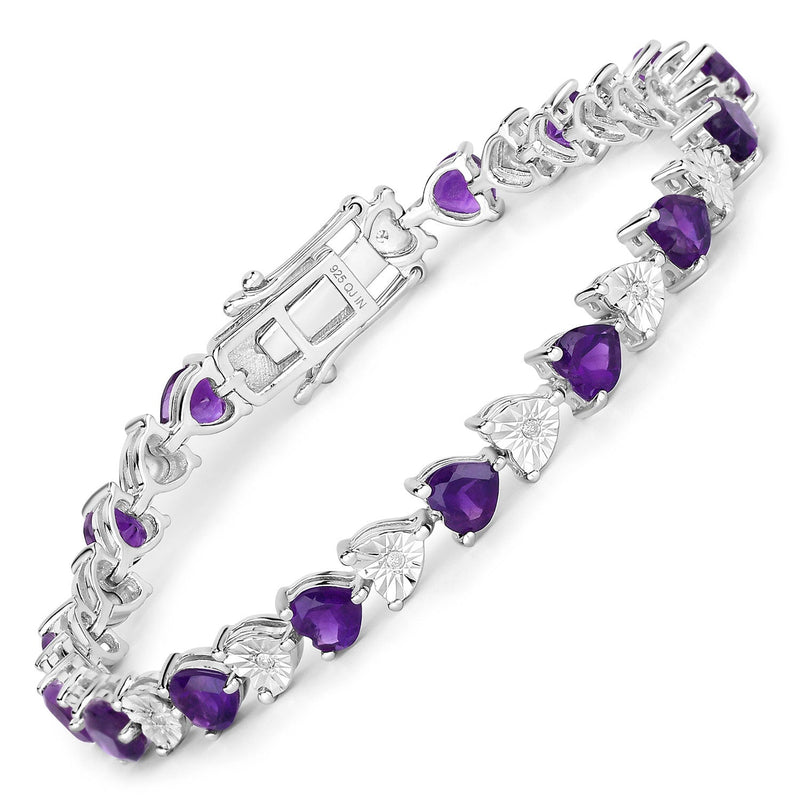 Bids.com 6.59 Carat Genuine Amethyst and White Diamond .925 Sterling Silver Bracelet Bracelets White Smoke size 7.25