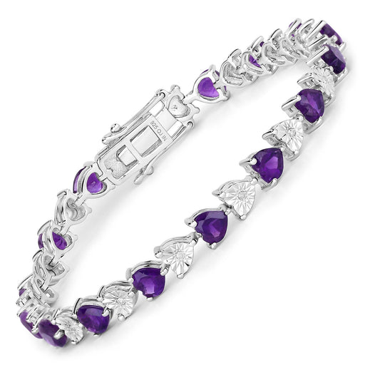 Bids.com 6.59 Carat Genuine Amethyst and White Diamond .925 Sterling Silver Bracelet Bracelets White Smoke size 7.25