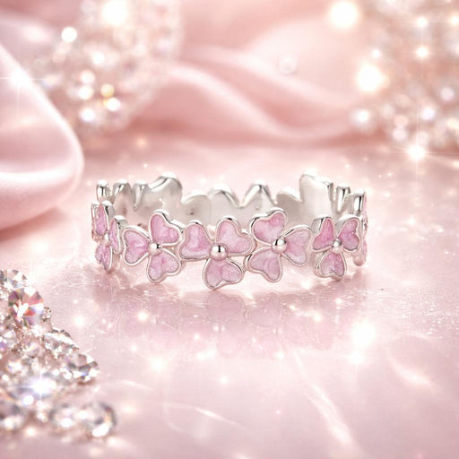 Bids.com 925 Sterling Silver Enamel Platinum Plated Ring Size 6 for Women Rings Misty Rose 6,7,8