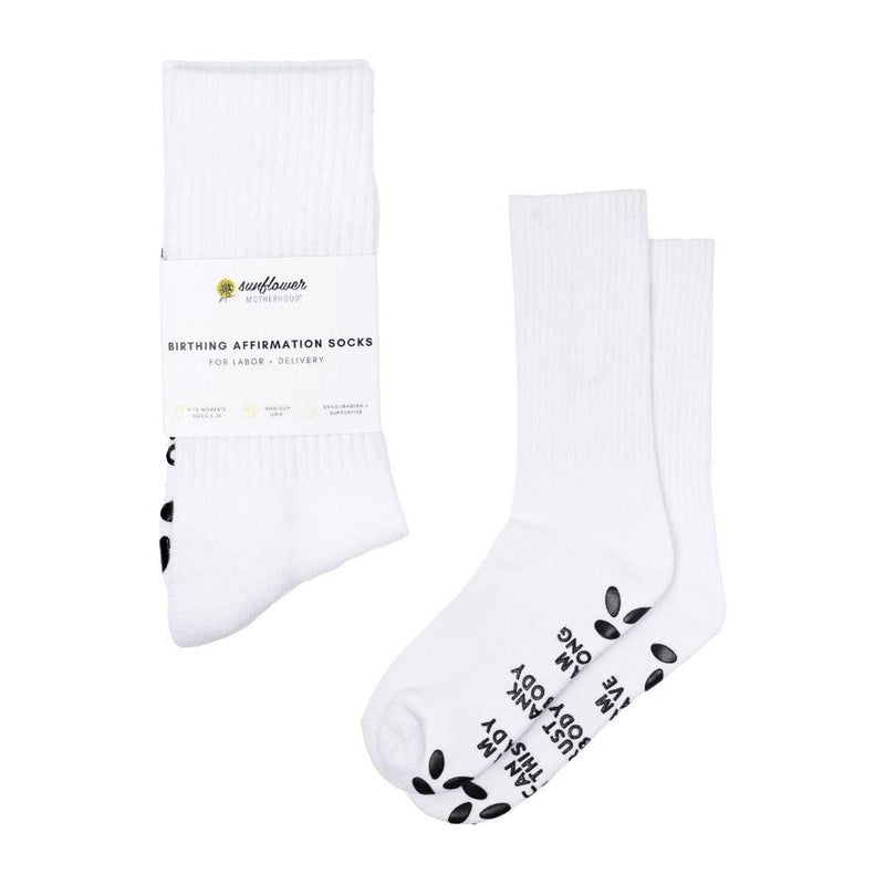 Sunflower Motherhood Birthing Affirmation Hospital Socks Clothing White Smoke Gray,White
