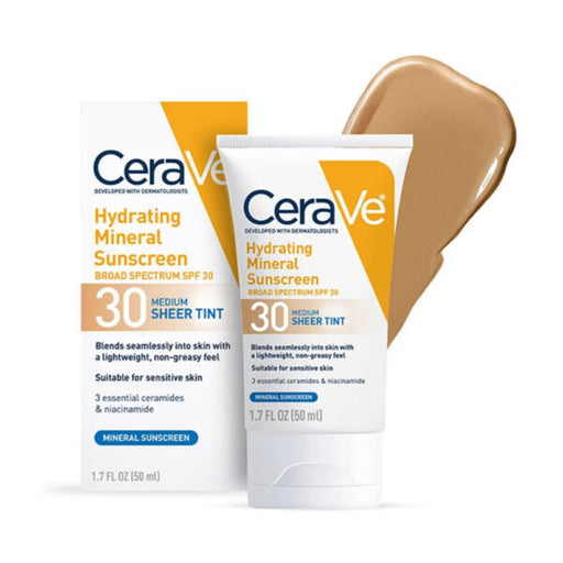 CeraVe CeraVe Hydrating Mineral Sunscreen SPF 30 | 100% Mineral Face Lotion with Zinc Oxide & Titanium Dioxide | 1.7 oz Sunscreen White Smoke