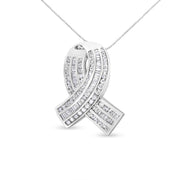 Bids.com 14K White Gold 2 5/8 Cttw Channel Set Round and Baguette Diamond Awareness Ribbon Pendant (H-I Color, I1-I2 Clarity) - Chain Not Included Necklaces White Smoke White.Gold / 18