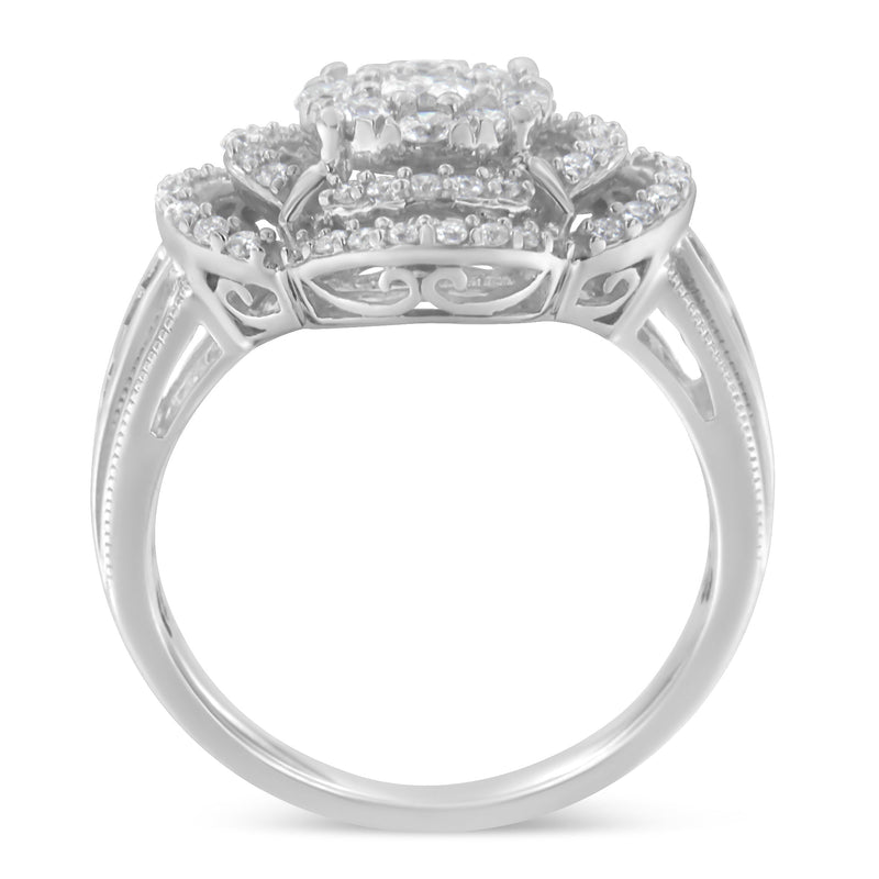 Bids.com 14K White Gold 1.0 Cttw Round & Baguette Cut Diamond Floral Cluster Quatrefoil Channel Set Band Cocktail Statement Ring (H-I Color, SI2-I1 Clarity) - Size 6-3/4 Rings White Smoke 7 / White.Gold,7.25 / White.Gold,6.75 / White.Gold