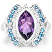Bids.com 3.06 Carat Genuine Amethyst and London Blue Topaz .925 Sterling Silver Ring Rings White Smoke size 7.00,size 6.00,size 8.00,size 9.00