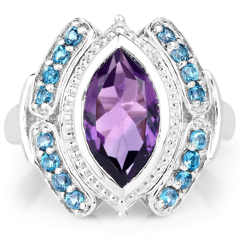 Bids.com 3.06 Carat Genuine Amethyst and London Blue Topaz .925 Sterling Silver Ring Rings White Smoke size 7.00,size 6.00,size 8.00,size 9.00
