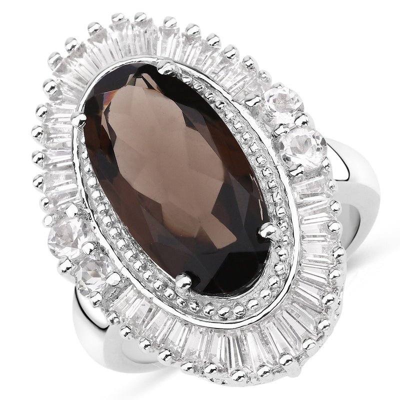 Bids.com 8.12 Carat Genuine Smoky Quartz and White Topaz .925 Sterling Silver Ring Rings White Smoke size 6.00,size 8.00,size 9.00,size 7.00,size 5.00