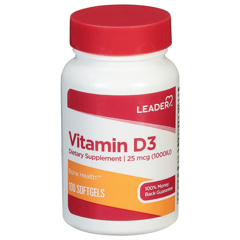 Leader Leader 25 Mcg (1000IU) Vitamin D3 100 Softgels Vitamins & Supplements White Smoke