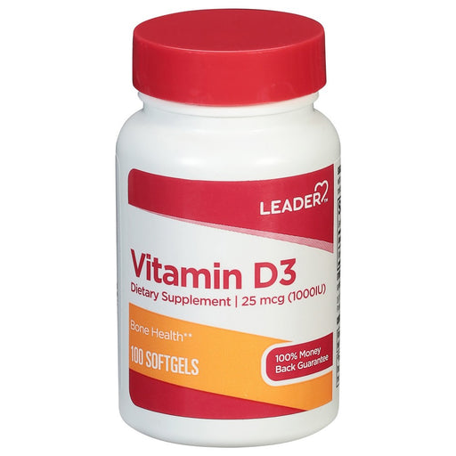 Leader Leader 25 Mcg (1000IU) Vitamin D3 100 Softgels Vitamins & Supplements White Smoke