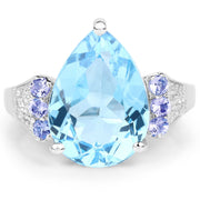 Bids.com 6.86 Carat Genuine Swiss Blue Topaz, Tanzanite & White Topaz .925 Sterling Silver Ring Rings White Smoke size 6.00,size 7.00,size 8.00,size 9.00,size 5.00,size 10.00
