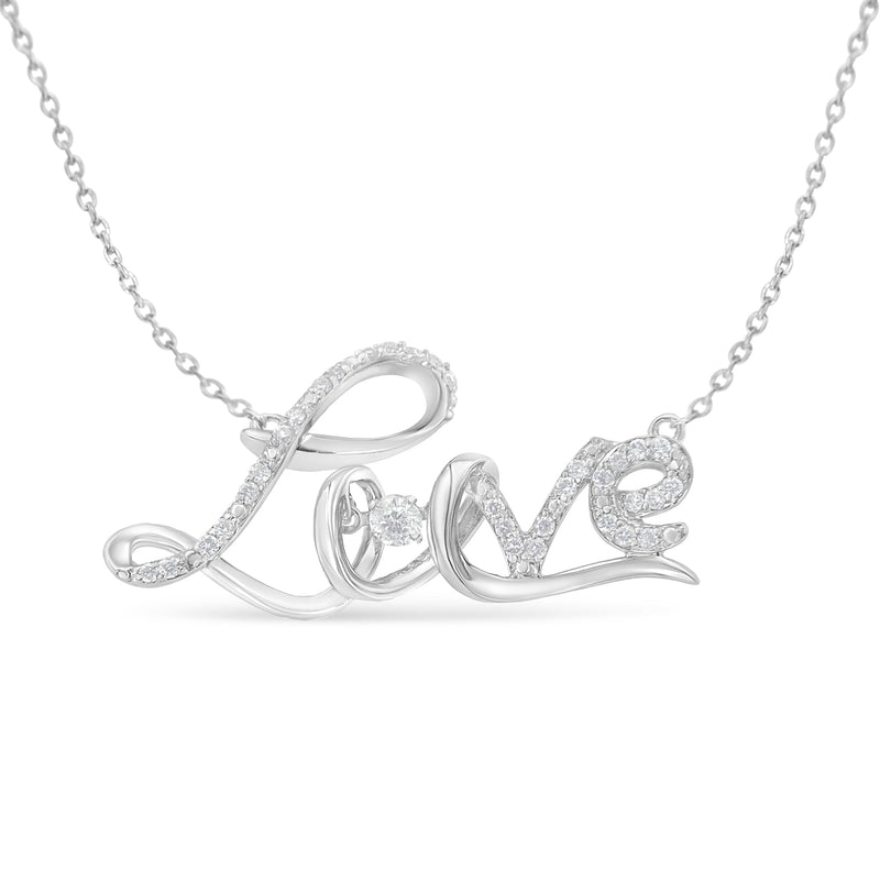 Bids.com .925 Sterling Silver 1/4 Cttw Diamond Cursive "Love" 18" Pendant Necklace (H-I Color, I1-I2 Clarity) Necklaces White Smoke White.Sterling Silver / 18