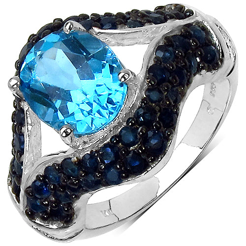 Bids.com 5.02 Carat Genuine Blue Topaz & Blue Sapphire .925 Sterling Silver Ring Rings White Smoke size 6.00,size 7.00,size 8.00