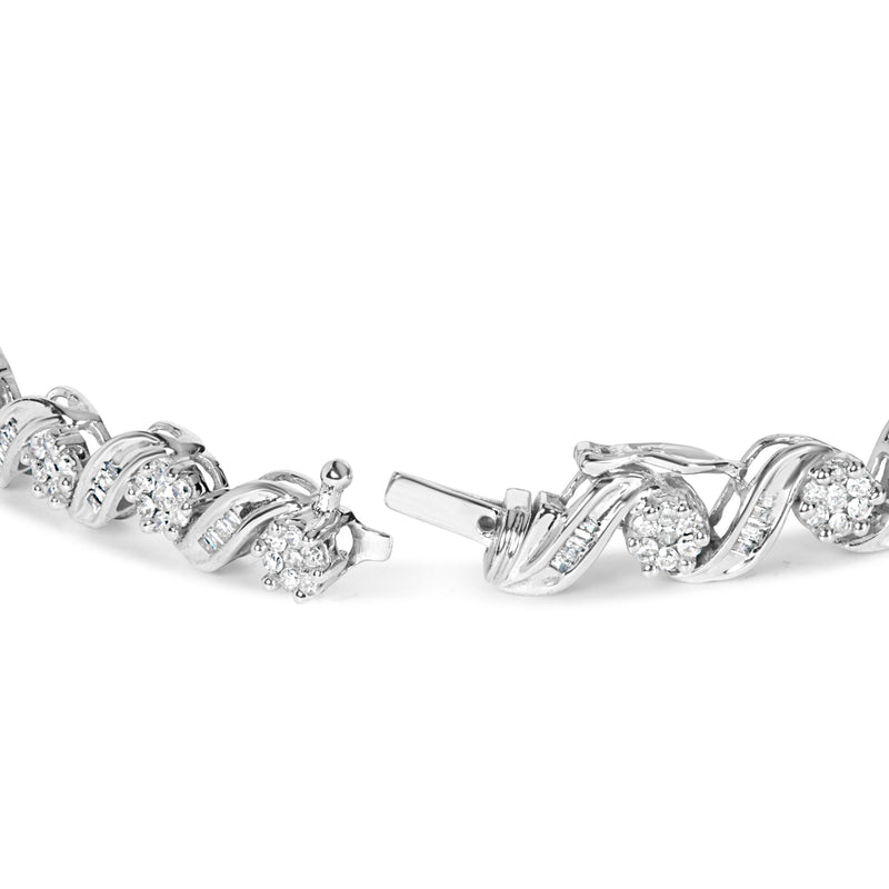 Bids.com 14K White Gold 2.00 Cttw Diamond Cluster and Spiral Link Bracelet (I-J Color, I1-I2 Clarity) - 7" Bracelets White Smoke White.Gold / 7