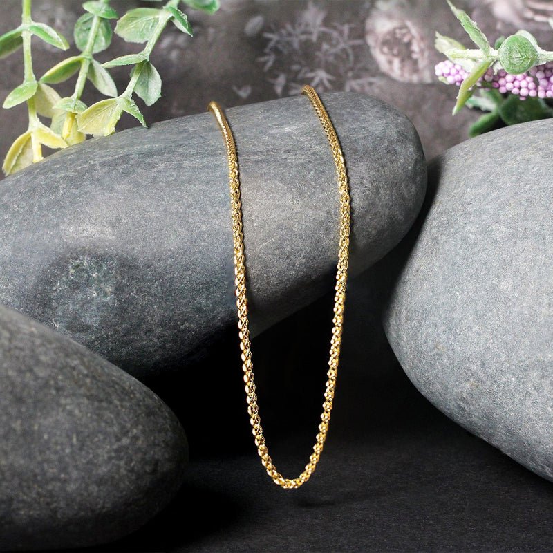 Bids.com 14k Yellow Gold Round Wheat Chain 1.5mm Necklaces Black 16 / Yellow Gold,18 / Yellow Gold,20 / Yellow Gold,22 / Yellow Gold,24 / Yellow Gold,30 / Yellow Gold