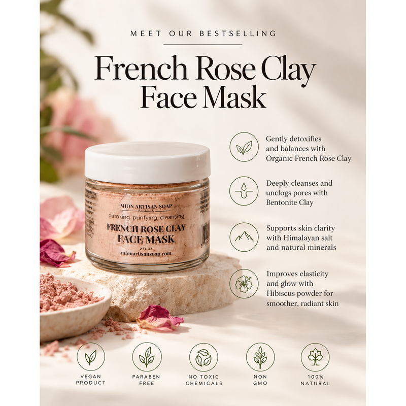 MION Artisan Soap Co. French Rose Clay Face Mask | Tone, Clear, and Detox Misty Rose