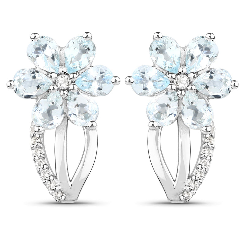 Bids.com 1.54 Carat Genuine Aquamarine and White Topaz .925 Sterling Silver Earrings Earrings White Smoke