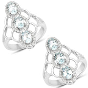 Bids.com 1.54 Carat Genuine Aquamarine and White Zircon .925 Sterling Silver Ring Rings White Smoke size 6.00,size 8.00,size 7.00,size 5.00,size 9.00