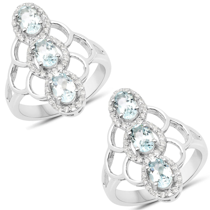 Bids.com 1.54 Carat Genuine Aquamarine and White Zircon .925 Sterling Silver Ring Rings White Smoke size 6.00,size 8.00,size 7.00,size 5.00,size 9.00