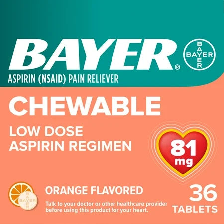 Bayer Bayer Chewable Aspirin Low Dose 81mg Orange Flavor 36 count Health Care Salmon