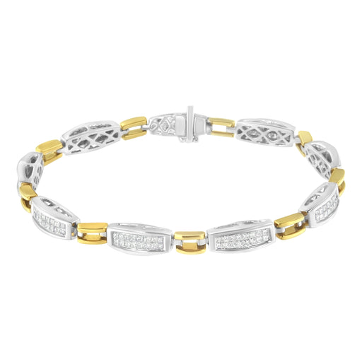 Bids.com 14K Yellow and White Gold 2.0 Cttw Princess Cut Diamond Tapered and Equal Sign Link Bracelet (G-H Color, SI1-SI2 Clarity) - 7" Bracelets White Smoke YellowWhite.Gold / 7