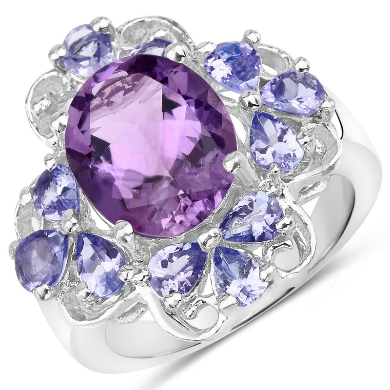 Bids.com 4.88 Carat Genuine Amethyst and Tanzanite .925 Sterling Silver Ring Rings White Smoke size 5.50,size 7.00,size 6.50,size 5.00,size 6.00,size 8.00,size 9.00