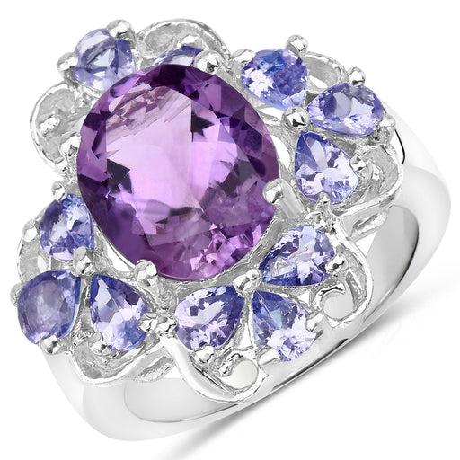 Bids.com 4.88 Carat Genuine Amethyst and Tanzanite .925 Sterling Silver Ring Rings White Smoke size 5.50,size 7.00,size 6.50,size 5.00,size 6.00,size 8.00,size 9.00