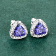 Bids.com 3.70 Carat Genuine Tanzanite and White Diamond 14K White Gold Earrings Earrings Dim Gray